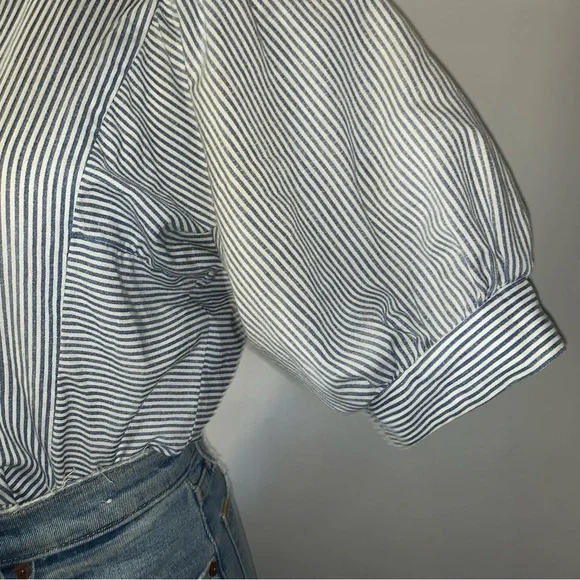 v i n t a g e :: Pinstripe Puff Ballon Sleeve Blouse